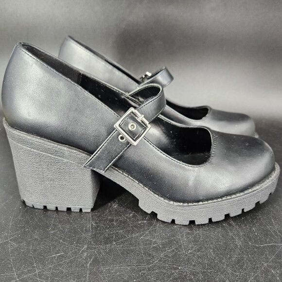 SODA Shoes Womens Size 8 Black Mary Jane Chunky Block Heel Lug Sole Platform - Picture 2 of 14